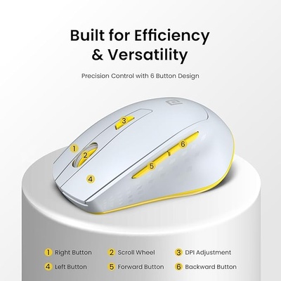 Portronics Toad 32 Wireless Mouse with 6 Buttons, 2.4 GHz Connectivity, 10m Working Range, Ergonomic Design, Adjustable Optical DPI, Auto Power Saving, for Laptop & PC Portronics Toad 32 Wireless Mouse with 6 Buttons, 2.4 GHz Connectivity, 10m Working Range, Ergonomic Design, Adjustable Optical DPI, Auto Power Saving, for Laptop & PC
