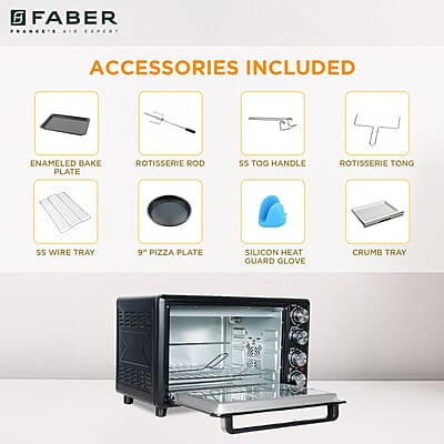 Faber 34 liter (DG) 1600 Watts OTG Bake, Toast, Roast, Grill 6 Functions, Upper & Lower Heating, Rotisserie, 360 Convection Faber 34 liter (DG) 1600 Watts OTG Bake, Toast, Roast, Grill 6 Functions, Upper & Lower Heating, Rotisserie, 360 Convection