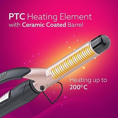 AGARO HC6001 Hair Curler with 25MM Barrel, Rod, Tong, Tourmaline Infused Ceramic Coated Plates