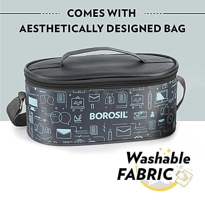 Borosil Carry Fresh Stainless Steel Lunchbox Set of 3 (280ml x 2 Insulated Containers + 475ml