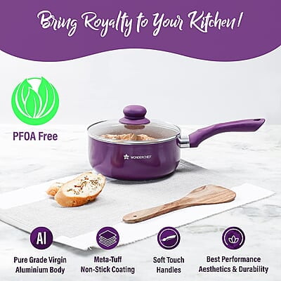 Wonderchef Royal Velvet 18cm Sauce pan with Glass Lid 3 mm thick 2 litres Wonderchef Royal Velvet 18cm Sauce pan with Glass Lid 3 mm thick 2 litres