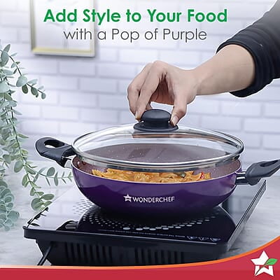 Wonderchef Valencia Non-Stick Kadhai with Glass Lid 2 litres Capacity Size 24 cm Kadai Wonderchef Valencia Non-Stick Kadhai with Glass Lid 2 litres Capacity Size 24 cm Kadai