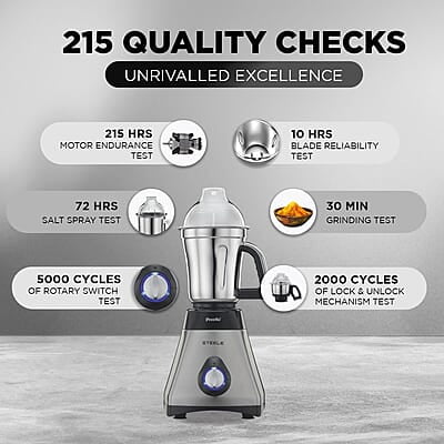 Preethi Steele 110 V, MG-206, 550 Watt, 3 Jars, Turbovent Technology, 2 years product warranty