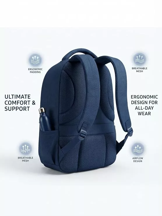 Navy Blue Laptop Backpack with Ergonomic Padding, Waterproof