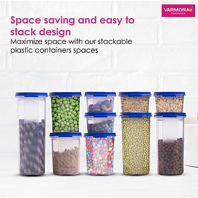 Varmora Magnum Oval Storage Containers  Organised Kitchen  Stackable Durable For Pulses, Rice, Dal, Atta, Flour, Cereals, Snacks, Set of 10