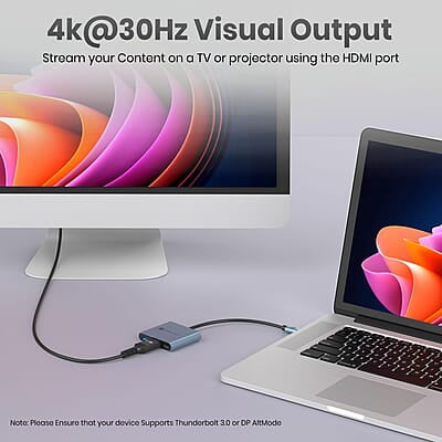 Portronics C-Konnect Plus Type-C to HDMI Adapter (3-in-1), Multiport USB-C Hub with 4K / 30Hz HDMI, USB 3.0 @ 5Gbps, 100 W PD Charging for Laptop, MacBook, PC