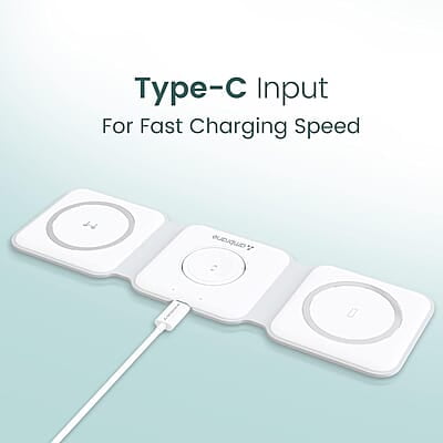 Ambrane 3-in-1 Wireless Charger with 20W BoostedSpeed for iPhone 14/13/12/11/X/8 Series, Galaxy S22/S21/S20/Note20/10/10+ Series, Foldable Design, Wide Compatibility