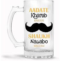 Sublimation Printed Froasted  Beer Mug With Aadate Kharab Nhi Hai Printed on Both SidesBeer Mug with Handle