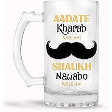 Sublimation Printed Froasted Beer Mug With Aadate Kharab Nhi Hai Printed on Both SidesBeer Mug with Handle Sublimation Printed Froasted Beer Mug With Aadate Kharab Nhi Hai Printed on Both SidesBeer Mug with Handle