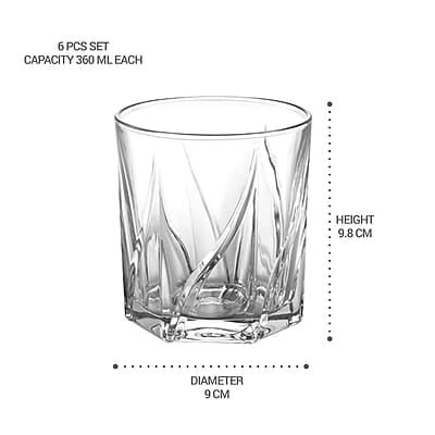 Treo by Milton Ignis On The Rocks Glass Tumbler,6 Pc Set,270 mlEach,Transparent