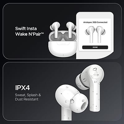 boAt Newly Launched Airdopes 300 Premium Truly Wireless in-Ear Earbuds with 4 Mics AI-ENx Spatial Audio, 50HRS Playtime, Multipoint Connection, ASAP Charge, Hearables App Support
