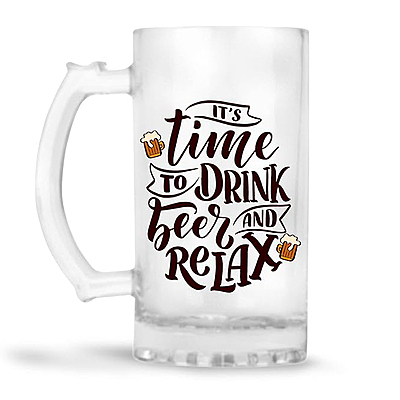 Sublimation Printed Froaster Beer Mug with Frosted Handle Gift for Men Dad Brother Time To Drink Beer To Relax Sublimation Printed Froaster Beer Mug with Frosted Handle Gift for Men Dad Brother Time To Drink Beer To Relax