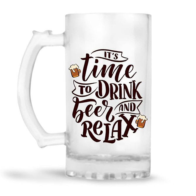 Sublimation Printed Froaster Beer Mug with Frosted Handle Gift for Men Dad Brother Time To Drink Beer To Relax Sublimation Printed Froaster Beer Mug with Frosted Handle Gift for Men Dad Brother Time To Drink Beer To Relax