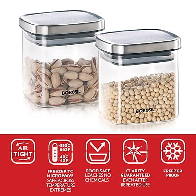 BOROSIL SET OF 2 KLIP - N - STORE(SQUARE + ROUND)