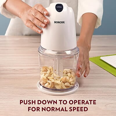 Borosil Chef Delite 260W Electric Chopper For Kitchen Use, White Chopper, Kitchen Accessories Items, Turbo Speed Option, Stainless Steel Blades, Whisking Blade for Cream, Chaas, Lassi