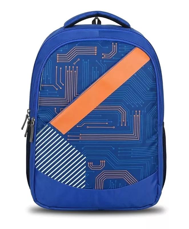 Brand: Generic Blue Laptop Backpack with Circuit Board Print, Orange Accent
