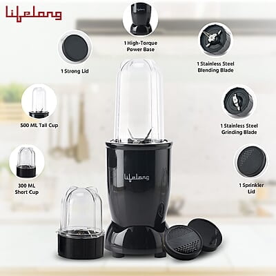 Lifelong Regalia PowerNutri Mixer/Grinder/Blender/Shaker, 2 Stainless Steel Blades,2 Unbreakable Jars, 450 W Powerful Copper Motor