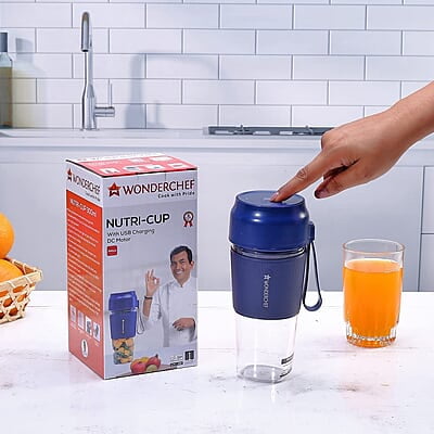 Wonderchef Nutri-Cup Portable Blender USB Charging 300ml Blue  Rechargeable Blender