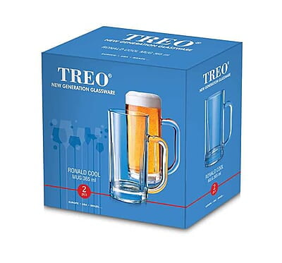 Treo by Milton Ronald Cool Glass Beer Mug Set of 2, 365 ml, Transparent Glasses for Beer, Drinks, Cocktail