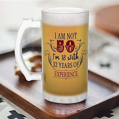 Sublimation Printed Froster Beer Mug With I'm Not 50 I'm 18 with 32 Years of Experience Beer Mug Sublimation Printed Froster Beer Mug With I'm Not 50 I'm 18 with 32 Years of Experience Beer Mug