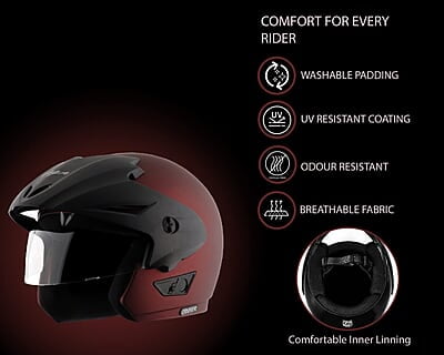 Vega Cruiser ISI Certified Matt Finish Lightweight & Compact with Peak Open Face Helmet for Men and Women with Clear Visor
