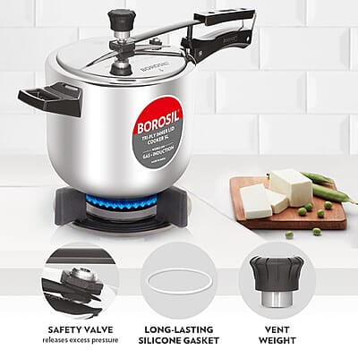 Borosil Triply Induction Base Inner Lid Stainless Steel Pressure Cooker, 5 L