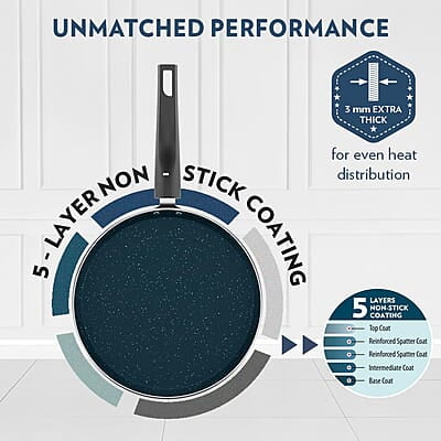 Borosil ProChef Non-Stick Aluminum Flat Tawa 25 cm | Gas Stove Compatible, Thick Uniform Body for Even Heating, Dishwasher Safe | 5 Layer Nonstick Coating, PFOA Free | 1 Year Warranty | Blue