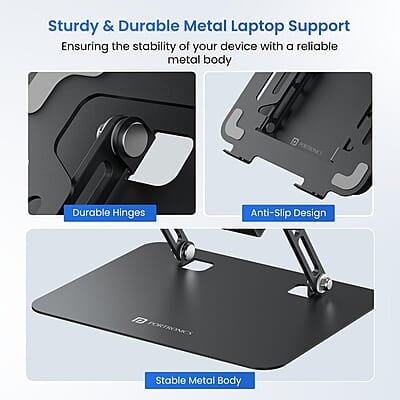 Portronics My Buddy K3 Pro Laptop Stand with Adjustable Height & Angle, Foldable Portable Design, Improved Air Flow