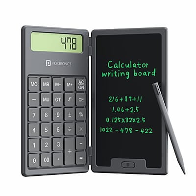 Portronics Ruffpad Calc 2-in-1 Calculator & LCD Writing Pad with 6.5 Inches Tablet, 12 Digits, Foldable Design, Stylus Pen for Students