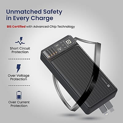 Portronics Luxcell Bind 20k 20000mAh Powerbank with 22.5W Fast Charging, in-Built Type C PD(Input & Output)