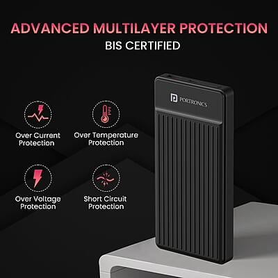 Portronics Luxcell B 10K 10000 mAh 22.5W Fast Charging Power Bank, Ultra Slim Power Bank with Mach USB-A Output, Type C PD Output