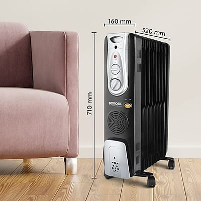 Borosil Volcano 9 Fin OFR | 3 Power Heating Mode, 2400W Oil Filter Filled Radiator Room Heater | Noiseless Operation, PTC Fan | 2 Years Warranty, Black Borosil Volcano 9 Fin OFR | 3 Power Heating Mode, 2400W Oil Filter Filled Radiator Room Heater | Noiseless Operation, PTC Fan | 2 Years Warranty, Black