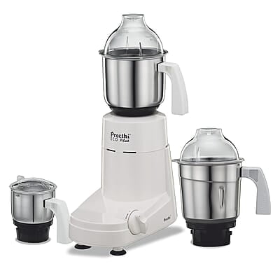 Preethi Eco Plus MG-138 110V, 550 Watt Mixer Grinder with 3 Jars (0.4L Chutney grinding Jar + 1.0L dry grinding Jar + 1.5L Wet grinding Jar, Stainless Steel)