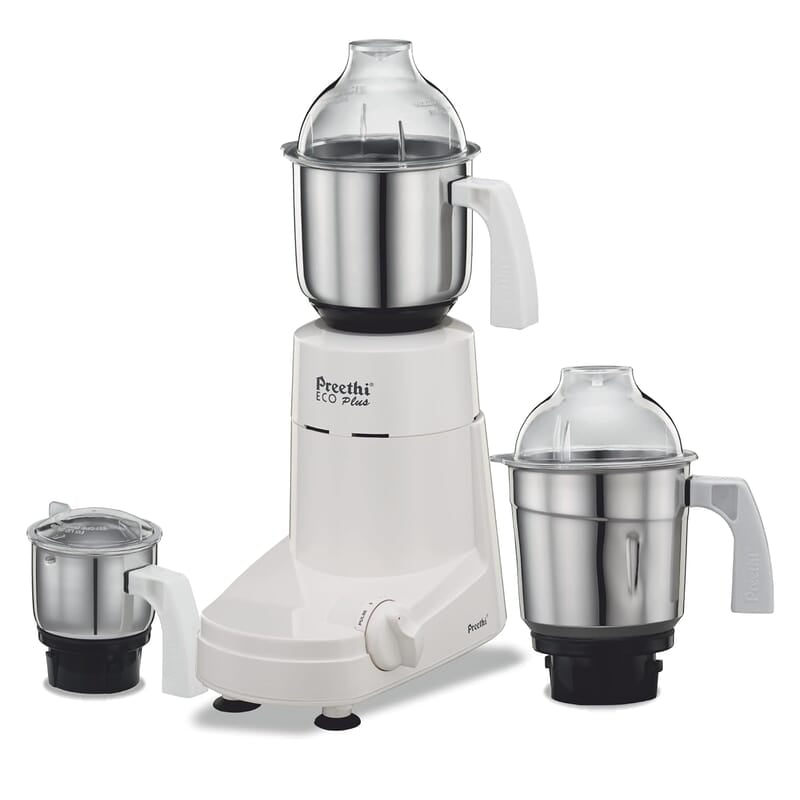 Preethi Eco Plus MG-138 110V, 550 Watt Mixer Grinder with 3 Jars (0.4L Chutney grinding Jar + 1.0L dry grinding Jar + 1.5L Wet grinding Jar, Stainless Steel)