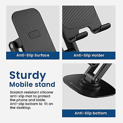 Portronics Mobot III 360° Rotatable & Foldable Mobile Phone Holder With Stable Metallic base,Adjustable Height