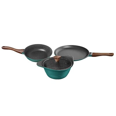 Preethi Artistic Collection Die Cast Non Stick Set, 27 cm Tawa, 24 cm Fry Pan, Kadai 24 cm with Glass Lid Preethi Artistic Collection Die Cast Non Stick Set, 27 cm Tawa, 24 cm Fry Pan, Kadai 24 cm with Glass Lid