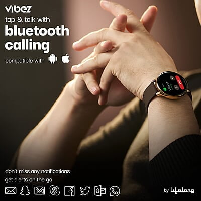Vibez by Lifelong Smartwatch for Women with 2 Silicone Straps, Bluetooth Calling, HD Display, Multiple Watch Faces, Sports Modes, Health Tracking