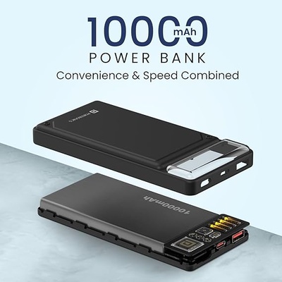 Portronics Luxcell C 10K 10000 mAh 22.5W Fast Charging Power Bank, Ultra Slim Power Bank with Mach USB-A Output, Type C PD Output, Type C Input, LED Indicator, Wake Up Button (Black) Portronics Luxcell C 10K 10000 mAh 22.5W Fast Charging Power Bank, Ultra Slim Power Bank with Mach USB-A Output, Type C PD Output, Type C Input, LED Indicator, Wake Up Button (Black)