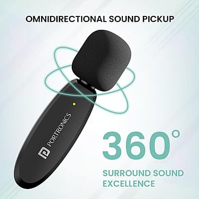 Portronics Dash 7 Omnidirectional Type C Wireless Microphone, Noise Cancellation, Plug & Play, Lapel Wireless Mic for Video Recording