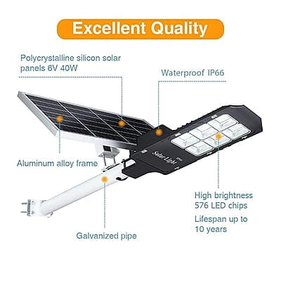 250W LED Solar Street Lights, Outdoor Dusk to Dawn Pole Light with Remote Control, Waterproof