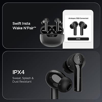 boAt Newly Launched Airdopes 300 Premium Truly Wireless in-Ear Earbuds with 4 Mics AI-ENx Spatial Audio, 50HRS Playtime, Multipoint Connection, ASAP Charge, Hearables App Support