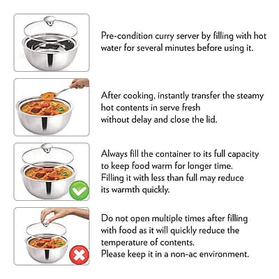 Borosil Stainless Steel Curry Server (Silver, 500ml, 900ml, 1.5L) - 3 Pc Set