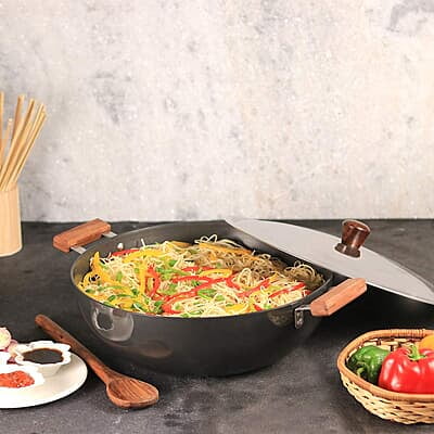 Wonderchef Ebony Aluminium Hard Anodized Deep Kadhai/Kadai with Lid - 30 cm, 6 Litre Wonderchef Ebony Aluminium Hard Anodized Deep Kadhai/Kadai with Lid - 30 cm, 6 Litre