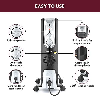 Borosil Volcano 9 Fin OFR | 3 Power Heating Mode, 2400W Oil Filter Filled Radiator Room Heater | Noiseless Operation, PTC Fan | 2 Years Warranty, Black Borosil Volcano 9 Fin OFR | 3 Power Heating Mode, 2400W Oil Filter Filled Radiator Room Heater | Noiseless Operation, PTC Fan | 2 Years Warranty, Black