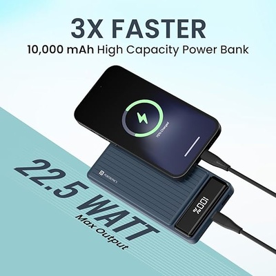 Portronics Luxcell B 10K 10000 mAh 22.5W Fast Charging Power Bank, Ultra Slim Power Bank with Mach USB-A Output, Type C PD Output, Type C Input, Wake Up Button Portronics Luxcell B 10K 10000 mAh 22.5W Fast Charging Power Bank, Ultra Slim Power Bank with Mach USB-A Output, Type C PD Output, Type C Input, Wake Up Button