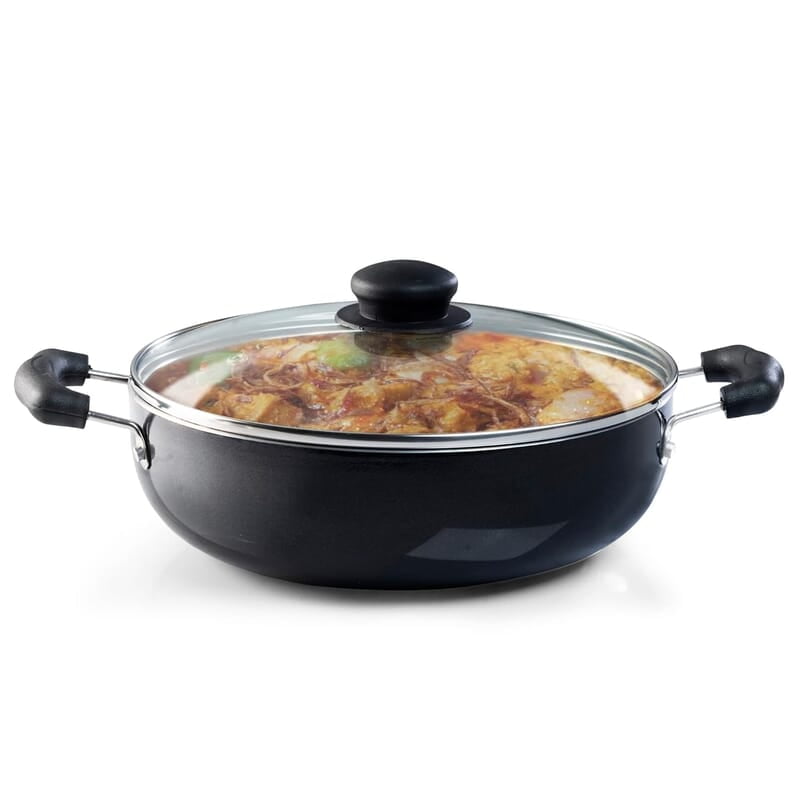 AGARO Elegant Non Stick Kadai with Glass Lid, 3.5L Capacity, 26 cm Diameter, Induction & Gas Oven