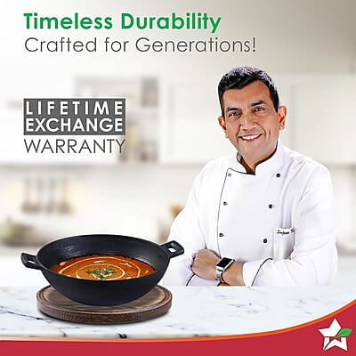 Wonderchef Forza Pre-Seasoned Cast-Iron Kadhai 3.35L, 3.8mm Wonderchef Forza Pre-Seasoned Cast-Iron Kadhai 3.35L, 3.8mm