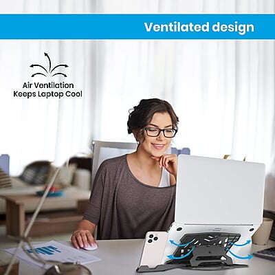 Portronics My Buddy Hexa 22 Laptop Stand with 360° Rotation Base, Mobile Stand, 7 Adjustable Heights, Air Ventilation, Portable & Foldable Design