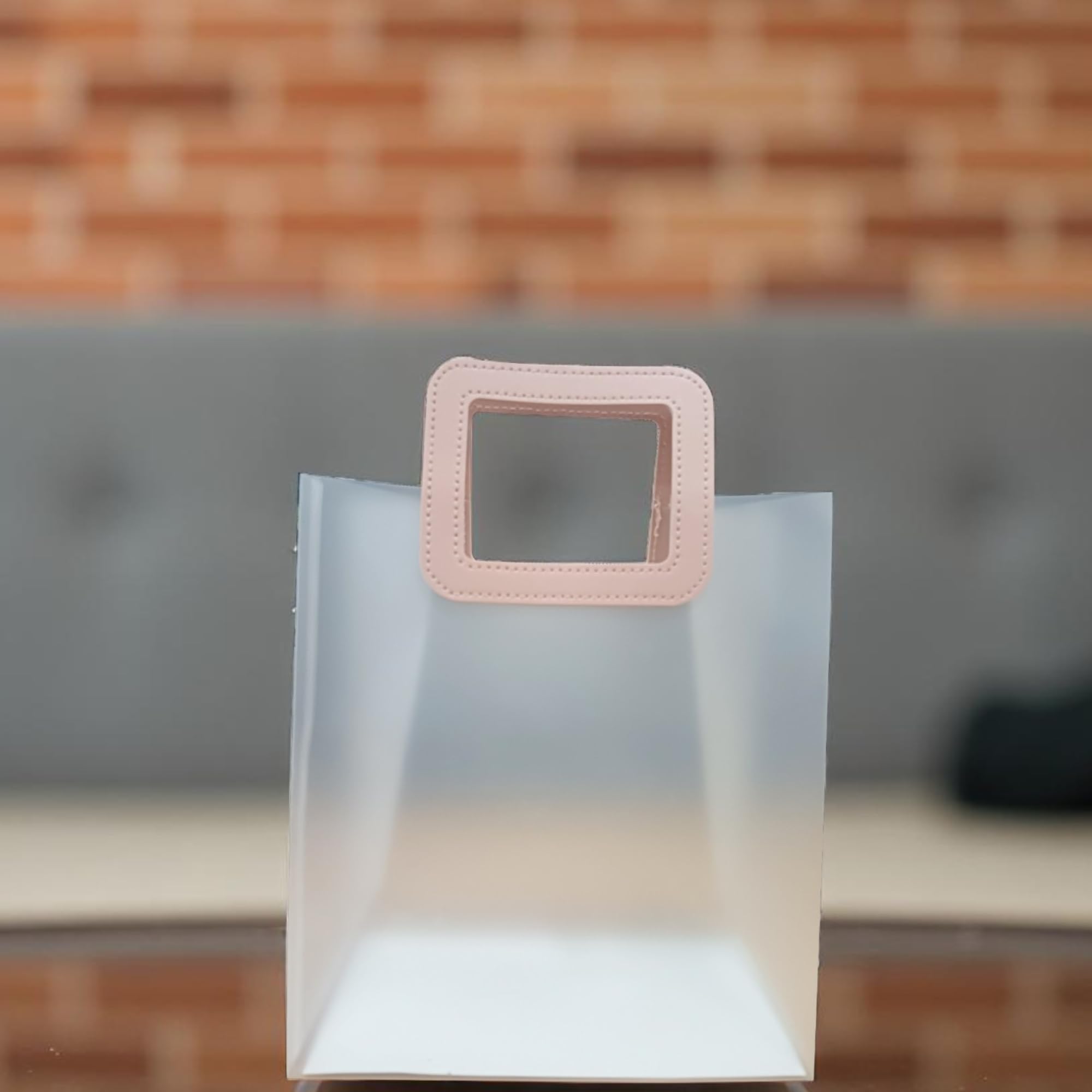 Set of 6 Peach Transparent Medium PVC Gift Bags with Square Handle | Waterproof Transparent Tote Bags for Weddings, Birthdays, Shopping, Party Favors