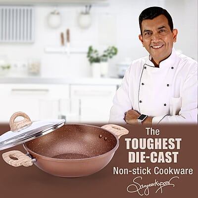 Wonderchef Duralife Die-cast 24 cm Kadhai with lid 5 Layer Healthy Duramax Non-Stick Coating 2.5 litres Wonderchef Duralife Die-cast 24 cm Kadhai with lid 5 Layer Healthy Duramax Non-Stick Coating 2.5 litres